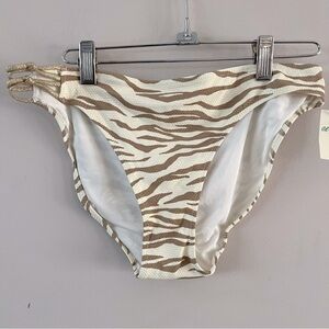Aerie Textured Pique Knot Bikini swim Bottom size large Cream brown animal print